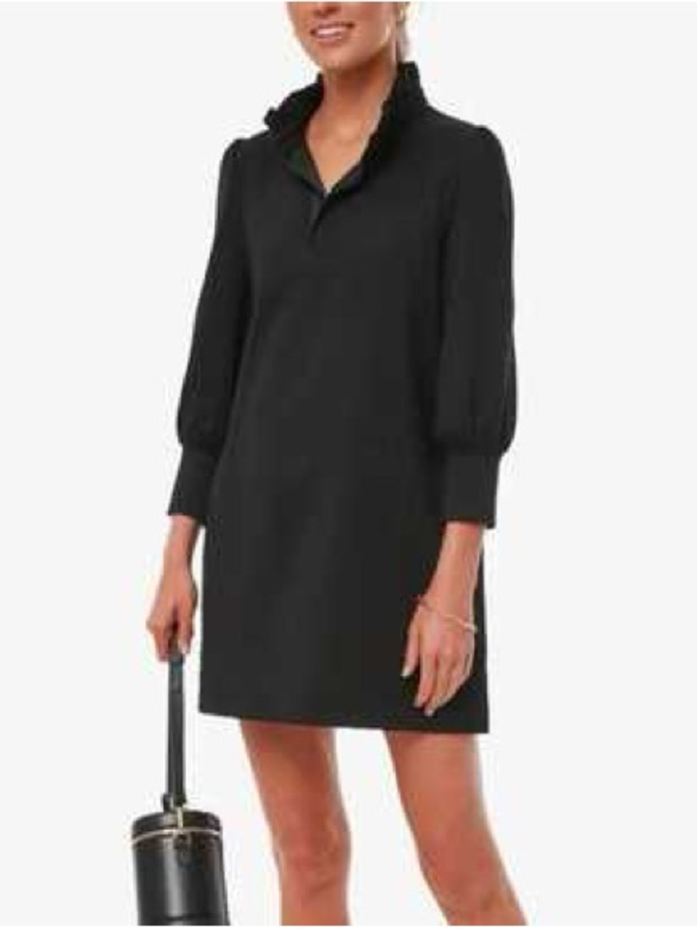 Pomander Place Charlotte Black Ruffle Neck Terry Dress Size Large